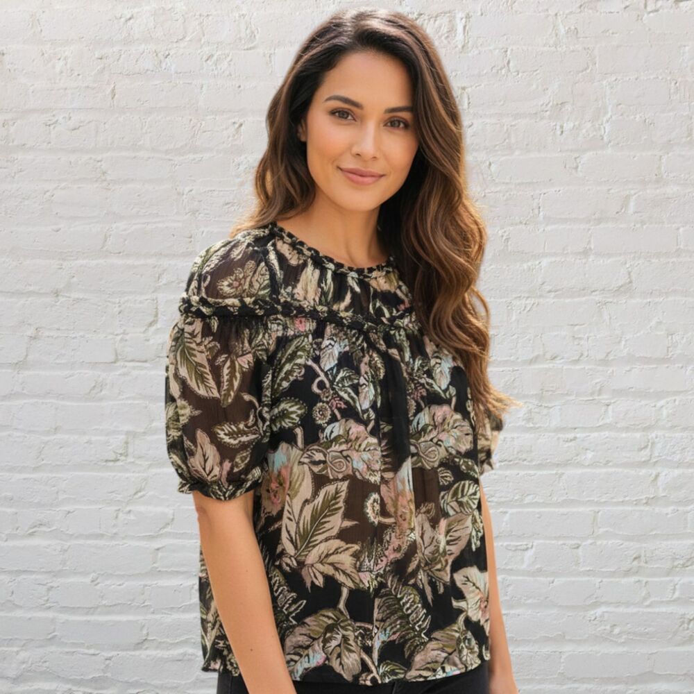 Banana Republic Floral Peasant Top M Tropical Print Boho Short Sleeve
